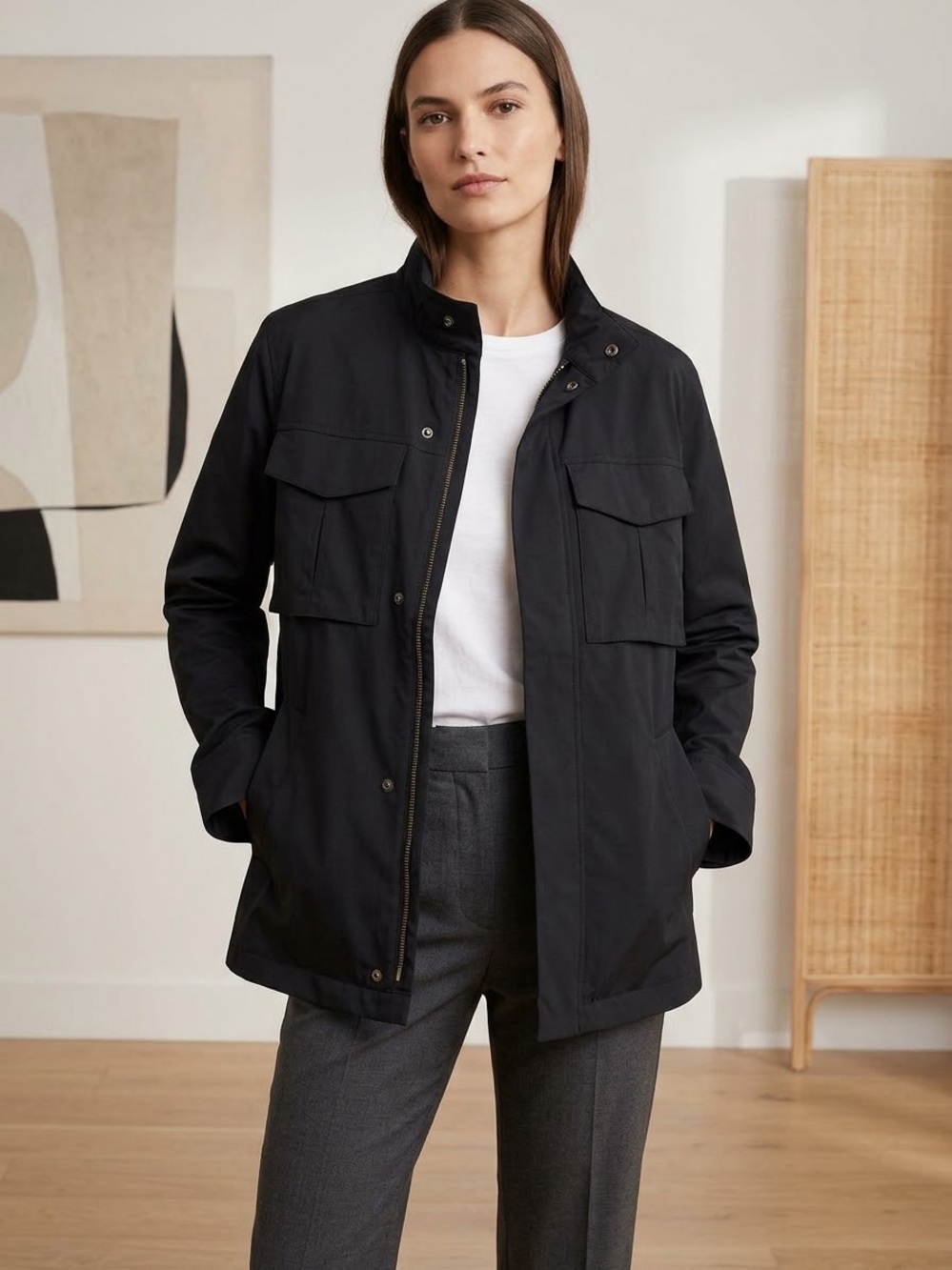 THEORY Black Utility Jacket - Classic Lightweight Coat
